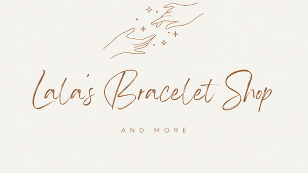 Logo of Lala's Bracelet Shop with decorative elements on a light beige background